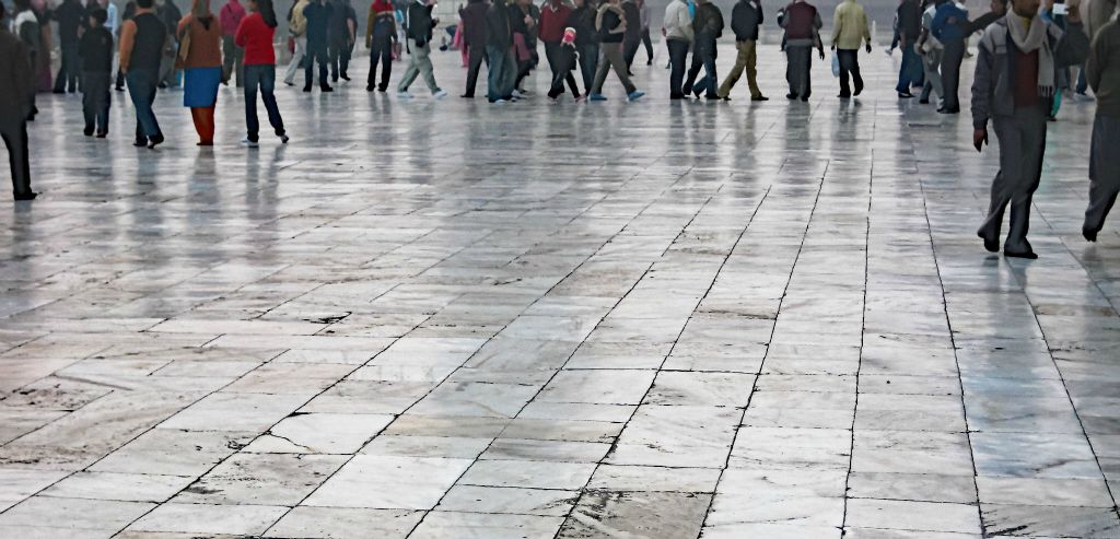 The marble floor is well polished with half a millenium of walking.